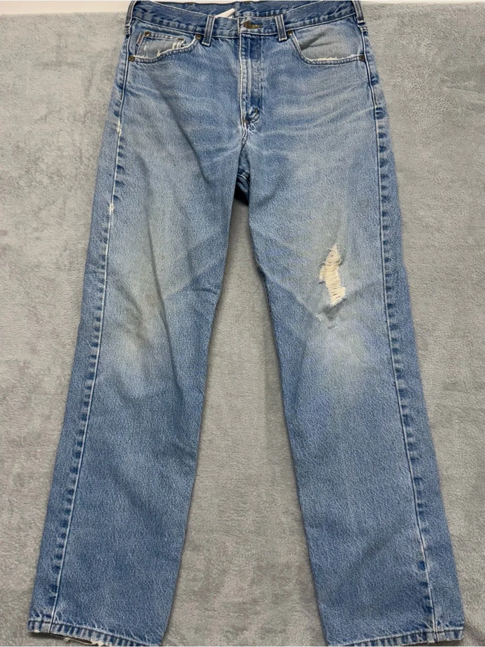 Vtg Carhartt Jeans Men 33x33 B160 D9T Relaxed Fit Distressed Denim Medium Wash